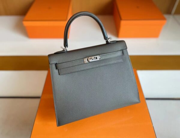 H Factory Bags Kelly Epsom Tinware grey Silver Hardware 25cm Full Handmade