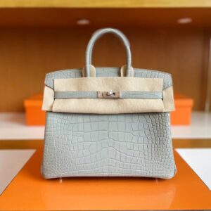 H Factory Bags Birkin Matte Alligator crocodile pearl grey Silver Hardware 25cm Full Handmade