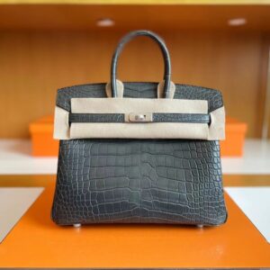 H Factory Bags Birkin Matte Alligator crocodile Graphite grey Silver Hardware 25cm Full Handmade