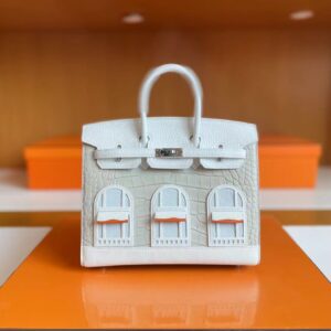 H Factory Bags Birkin Faubourg Alligator crocodile & Togo White & grey Silver Hardware 20cm Full Handmade