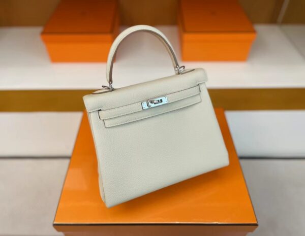 H Factory Bags Kelly Togo Creamy White Silver Hardware 25cm Full Handmade