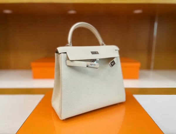 H Factory Bags Kelly Togo Creamy White Silver Hardware 25cm Full Handmade