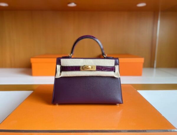 mmexport1715940722080-1024x785-2 H Factory Bags mini kelly touch Epsom & Shiny crocodile N5 Gallon purple Gold Hardware 19cm Full Handmade
