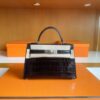 H Factory Bags mini kelly Shiny Niloticus crocodile Deep Blue Silver Hardware 19cm Full Handmade