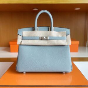 H Factory Bags Birkin Togo J7 Linen blue Silver Hardware 25cm Full Handmade