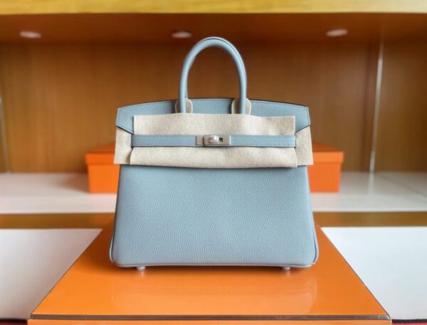 H Factory Bags Birkin Togo J7 Linen blue Silver Hardware 25cm Full Handmade