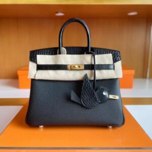 H Factory Bags Birkin touch Togo & Matte crocodile Black Gold Hardware 25cm Full Handmade