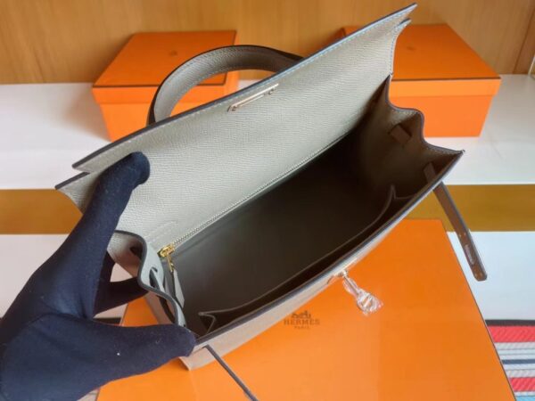 H Factory Bags Kelly Epsom M8 Light Gray Silver Hardware 25cm Full Handmade