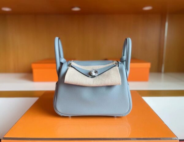 H Factory Bags mini Lindy Evercolor J7 Linen blue Silver Hardware 19cm Full Handmade