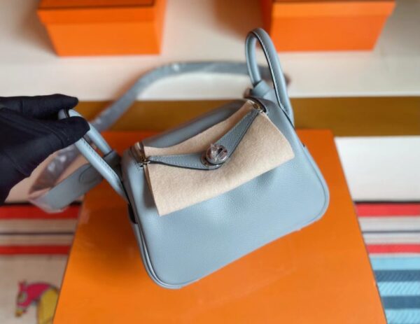 H Factory Bags mini Lindy Evercolor J7 Linen blue Silver Hardware 19cm Full Handmade