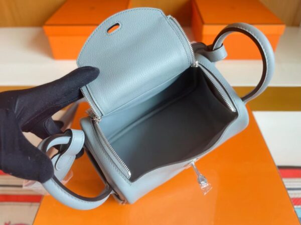 H Factory Bags mini Lindy Evercolor J7 Linen blue Silver Hardware 19cm Full Handmade