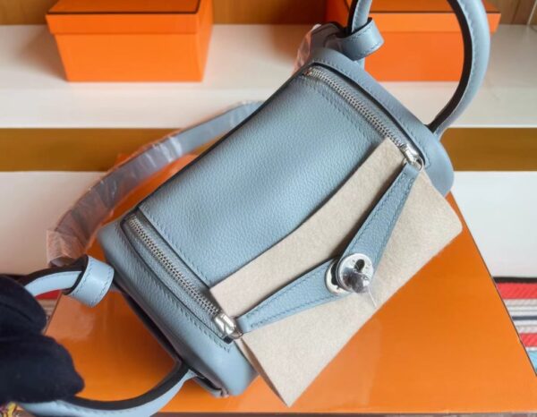 H Factory Bags mini Lindy Evercolor J7 Linen blue Silver Hardware 19cm Full Handmade