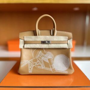 H Factory Bags Birkin swift Khaki Brown Silver Hardware 25cm Full Handmade