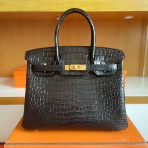 H Factory Bags Birkin Matte Porosus crocodile Black Gold Hardware 30cm Full Handmade