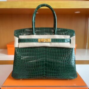H Factory Bags Birkin Shiny Porosus crocodile 6Q Emerald green Gold Hardware 30cm Full Handmade