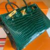 H Factory Bags Birkin Shiny Porosus crocodile 6Q Emerald green Gold Hardware 30cm Full Handmade