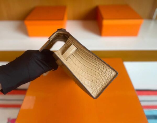 H Factory Bags mini Kelly Matte Alligator crocodile 0M Tea Khaki Gold Hardware 22cm Full Handmade