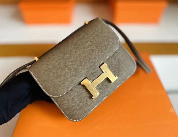 H Factory Bags Constance Epsom Etoupe Grey Gold Hardware 18cm Full Handmade
