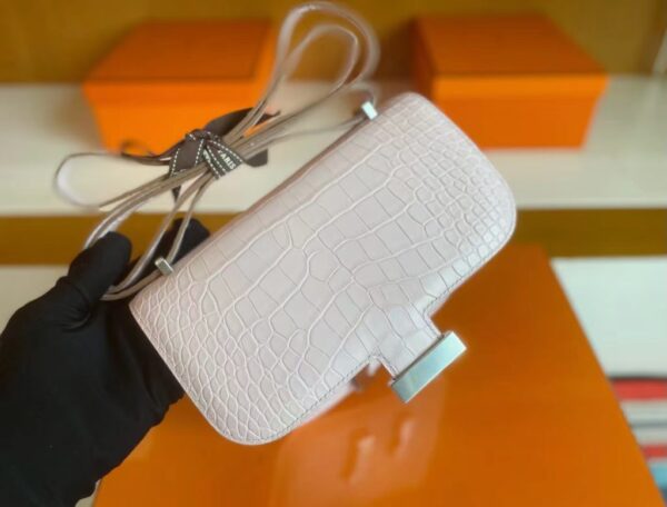 H Factory Bags Constance Matte Alligator crocodile 09 Light Purple Pink Silver Hardware 18cm Full Handmade