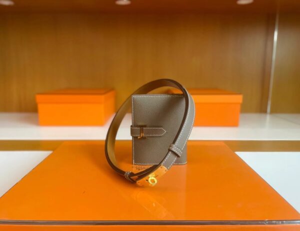 H Factory Bags Beran Short Wallet Epsom Etoupe Grey Gold Hardware Full Handmade