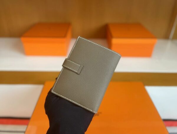 H Factory Bags Beran Short Wallet Epsom Etoupe Grey Gold Hardware Full Handmade