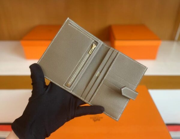 H Factory Bags Beran Short Wallet Epsom Etoupe Grey Gold Hardware Full Handmade