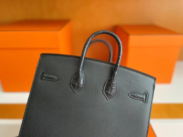 H Factory Bags Birkin little house Togo & crocodile Black Silver Hardware 20cm Full Handmade